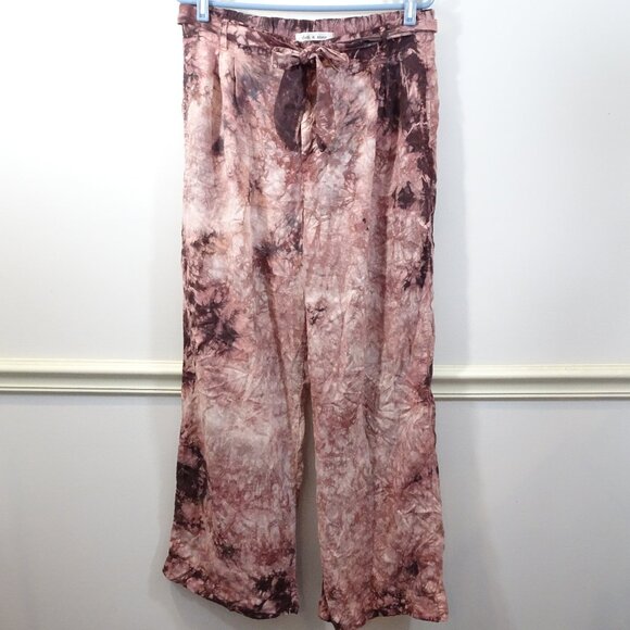 Anthropologie Cloth & Stone sz. L Venice Wide-Leg Pant Tie Dye Tencel Belted - Picture 1 of 7